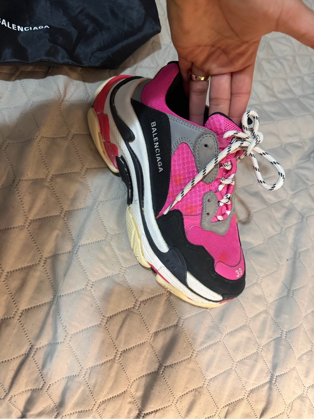 Balenciaga Pink Black Gray Chunky Triple-S Style Women's Sneaker